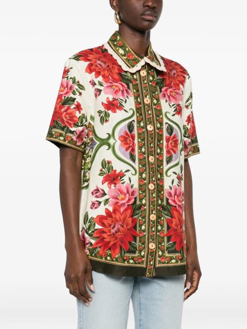 FARM Rio floral scallop-collar shirt - White