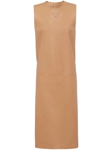 Prada triangle-logo leather shift dress - Brown - zdjęcie produktu nr 1