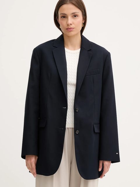 Tommy Hilfiger marynarka bawełniana kolor granatowy jednorzędowa gładka WW0WW46808 - zdjęcie produktu nr 1