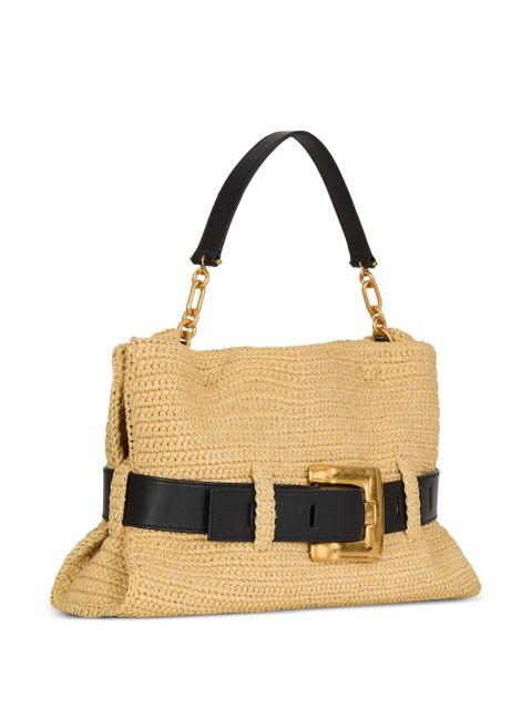 Balmain medium Anthem bag in smooth leather and crochet - Neutrals