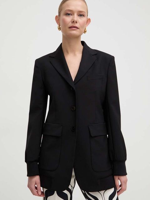 Weekend Max Mara marynarka wełniana kolor czarny jednorzędowa gładka 2415041021600