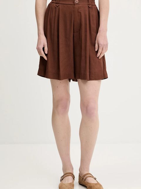 Answear.LAB szorty z lnem damskie kolor brązowy gładkie high waist - zdjęcie produktu nr 1