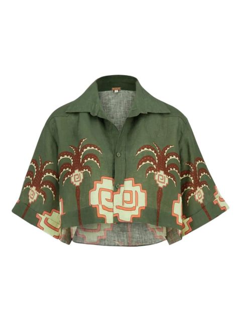 Johanna Ortiz palm-tree print linen shirt - Green - zdjęcie produktu nr 1