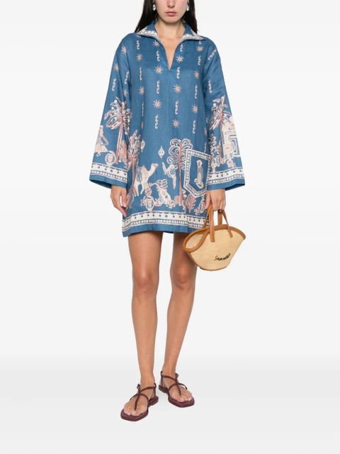 ALEMAIS Acacia collared graphic-print mini dress - Blue