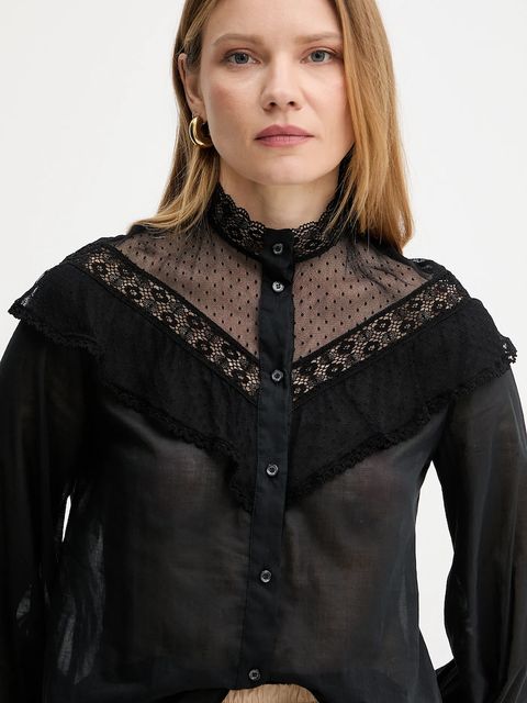 Weekend Max Mara koszula bawełniana damska kolor czarny regular ze stójką 2515111013600