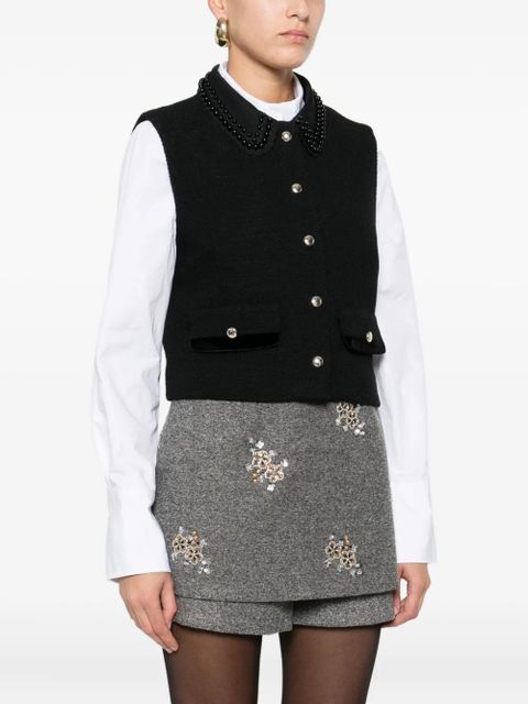 Maje beaded-collar pocket top - Black