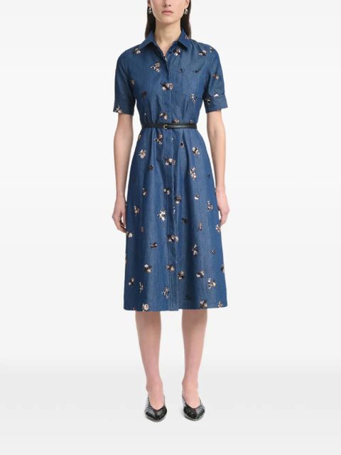 Altuzarra sequin-embellished floral-print midi shirt dress - Blue