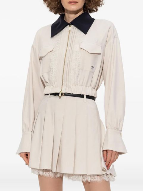 Self-Portrait lace-trimmed zip-front jacket - Neutrals
