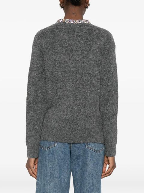 Self-Portrait crystal-embellishment cardigan - Grey