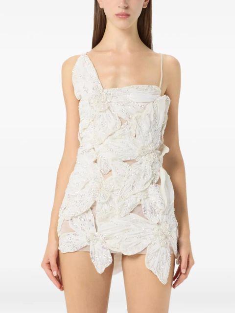 Blumarine butterfly-embroidered mini dress - Neutrals
