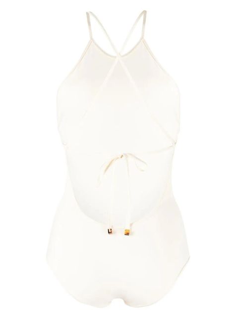 TOTEME high-neck criss-cross straps swimsuit - Neutrals