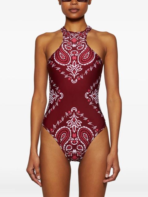 The Attico bandana-print halterneck swimsuit - Red