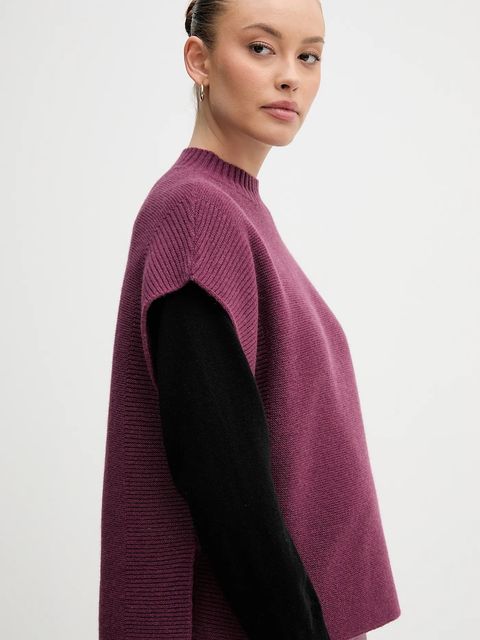 United Colors of Benetton kamizelka z dodatkiem wełny damski kolor fioletowy z półgolfem 1244D10EF