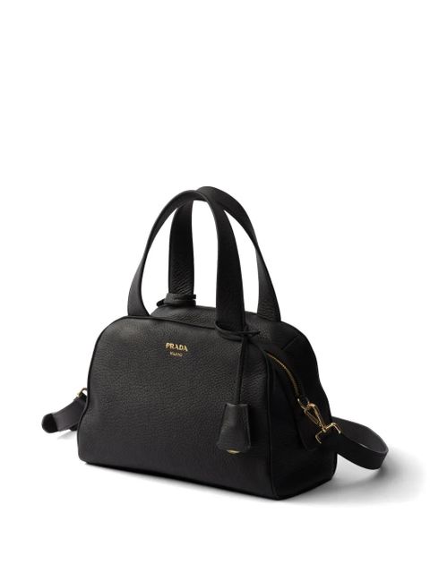 Prada medium leather top-handle zip tote bag - Black