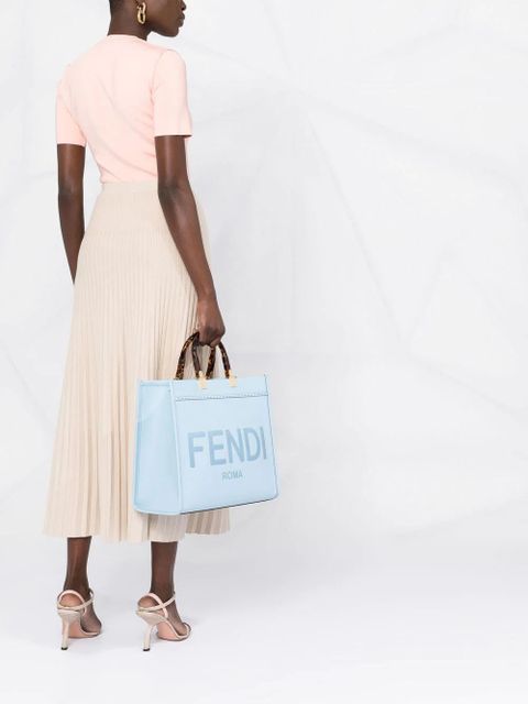 Fendi Sunshine logo-debossed leather tote - Blue