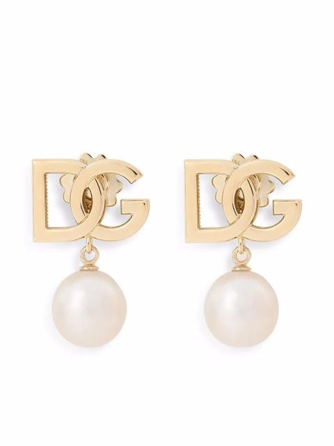 Dolce & Gabbana 18kt yellow gold pearl-embellished logo earrings - zdjęcie produktu nr 1
