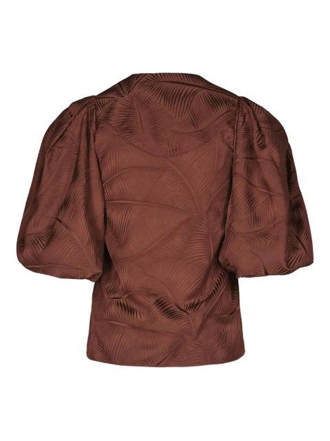 Johanna Ortiz Luz Nocturna jacquard puffed sleeve top - Brown