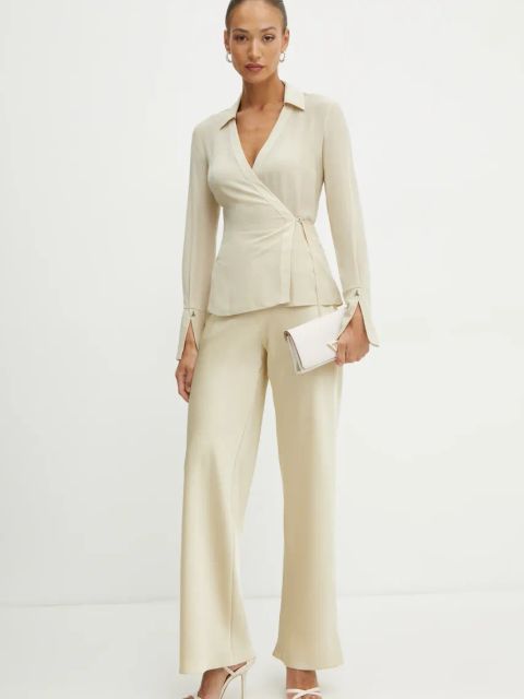 Patrizia Pepe koszula jedwabna kolor beżowy regular z kołnierzykiem klasycznym 8C0759 A156