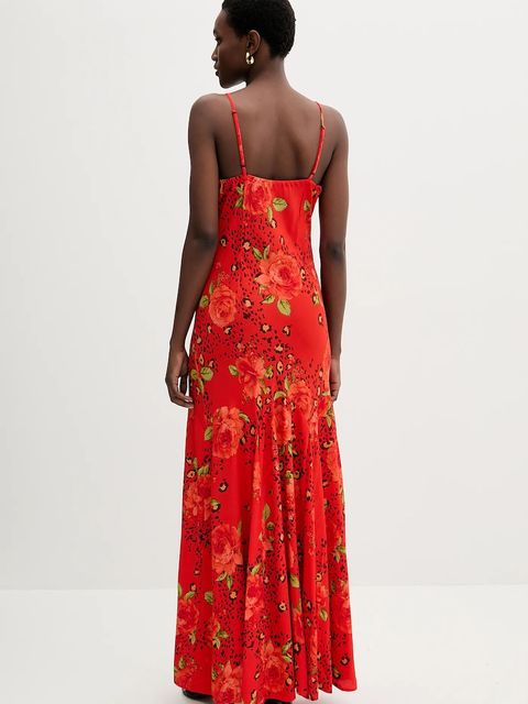 Never Fully Dressed sukienka kolor czerwony maxi rozkloszowana NFDDR3097