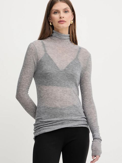 Pinko sweter damski kolor szary lekki z półgolfem 105821 A2PM - zdjęcie produktu nr 1