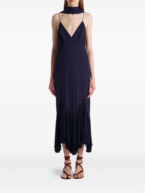 KHAITE Candita pleated V-neck slip midi dress - Blue - zdjęcie produktu nr 2
