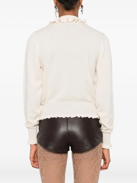 Valentino Garavani ruffled-collar cashmere polo top - Neutrals