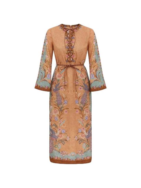 ZIMMERMANN Indra floral-print lace-up dress - Orange - zdjęcie produktu nr 1