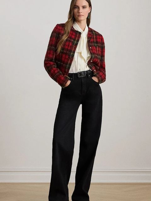 Lauren Ralph Lauren marynarka z domieszką wełny kolor czerwony jednorzędowa wzorzysta 200P02014