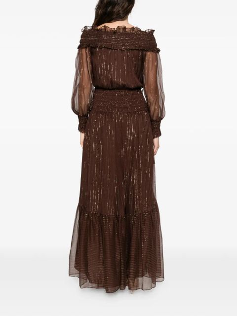 Self-Portrait georgette maxi dress - Brown