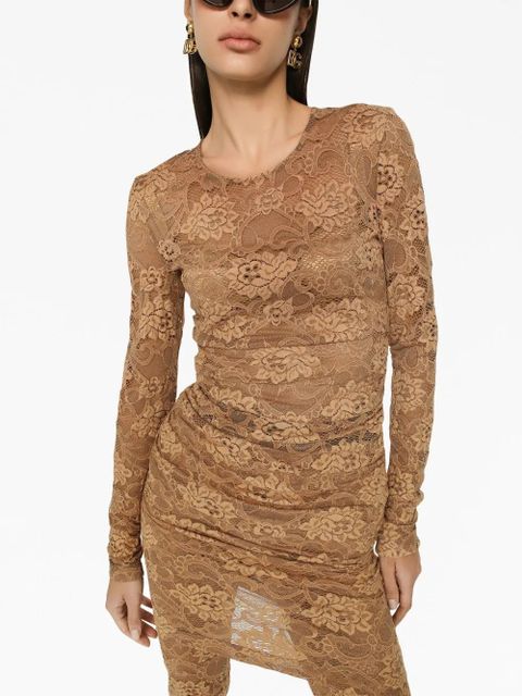 Dolce & Gabbana floral-lace semi-sheer minidress - Brown