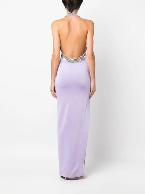 Balmain sequin-embellished halterneck gown - Purple
