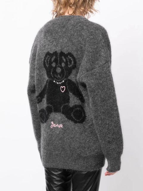 Alessandra Rich bear-intarsia knitted cardigan - Grey