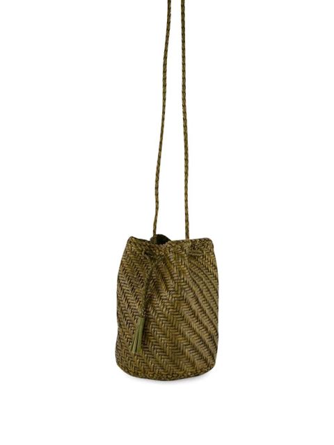 DRAGON DIFFUSION Pompom double jump woven leather shoulder bag - Green