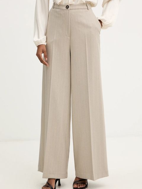 Haveone spodnie damskie kolor beżowy szerokie high waist PGE-P065 - zdjęcie produktu nr 1