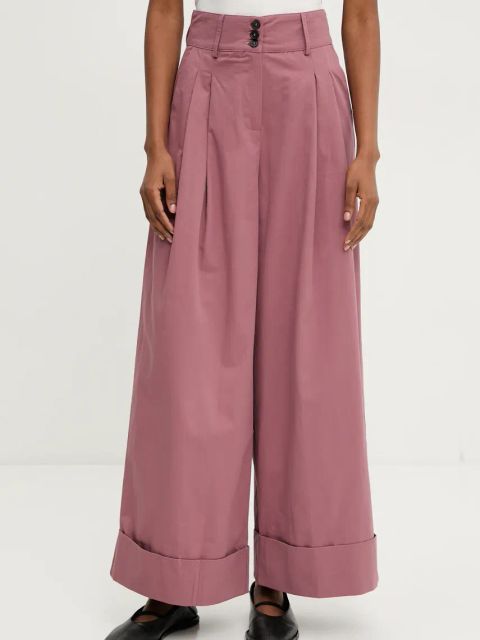 Answear.LAB spodnie bawełniane damskie kolor różowy proste high waist
