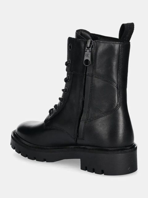 Calvin Klein Jeans workery skórzane COMBAT BOOT MID ZIP LTH IN CALF damskie kolor czarny na płaskim obcasie YW0YW01550
