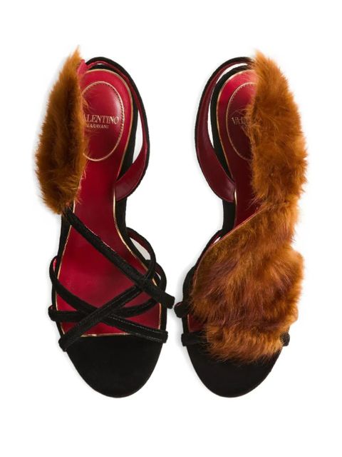Valentino Garavani 105mm Fetishique fur-leaf sandals - Black