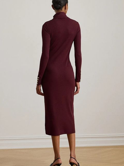 Lauren Ralph Lauren sukienka kolor bordowy midi dopasowana 200P03733 - zdjęcie produktu nr 2