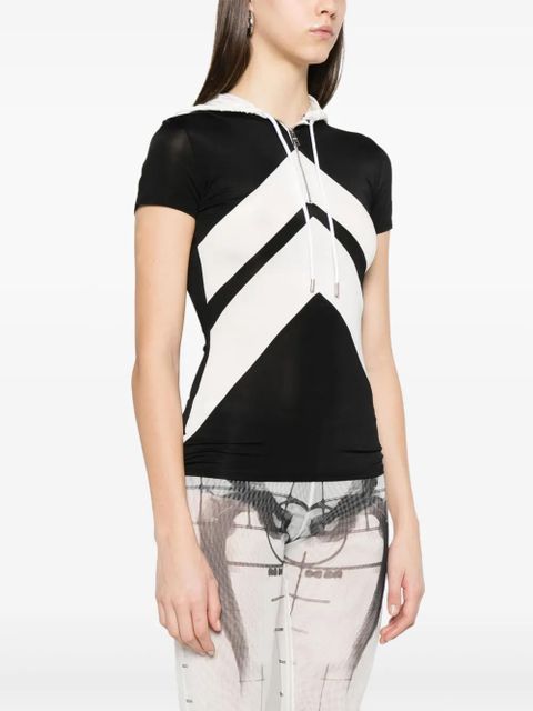 Jean Paul Gaultier chevron-patterned hooded T-shirt - Black