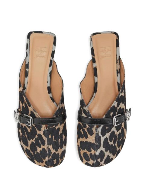 GANNI buckle leopard-print mules - Neutrals
