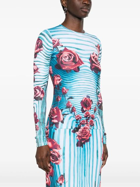 Jean Paul Gaultier Morphing floral-print top - Blue