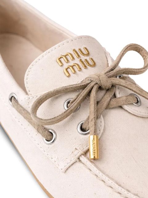 Miu Miu logo-embroidered lace-up loafers - Neutrals