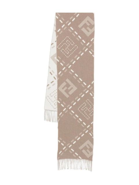 FENDI FF-jacquard fringed scarf - Brown - zdjęcie produktu nr 1