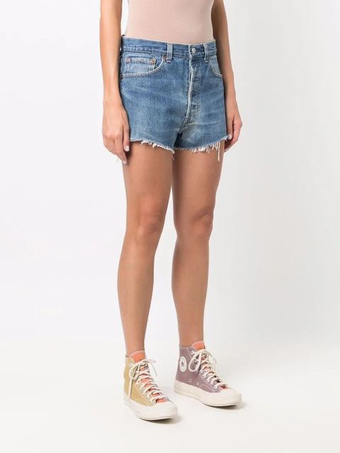 RE/DONE raw-edge denim shorts - Blue