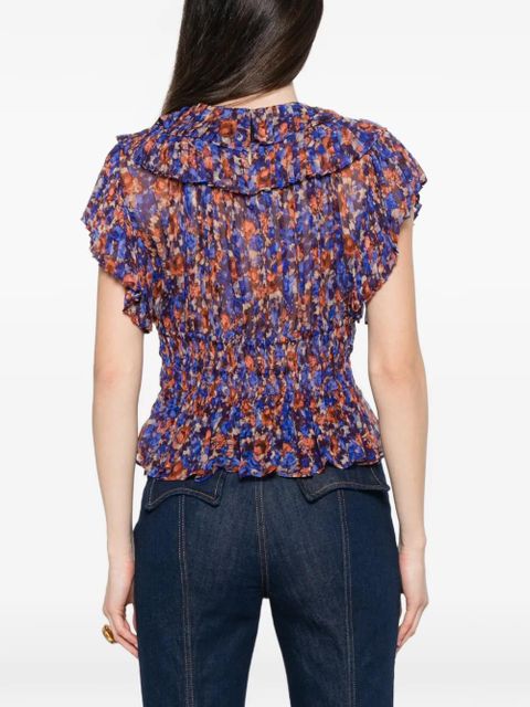 Ulla Johnson Athene ruffled floral-pattern blouse - Blue