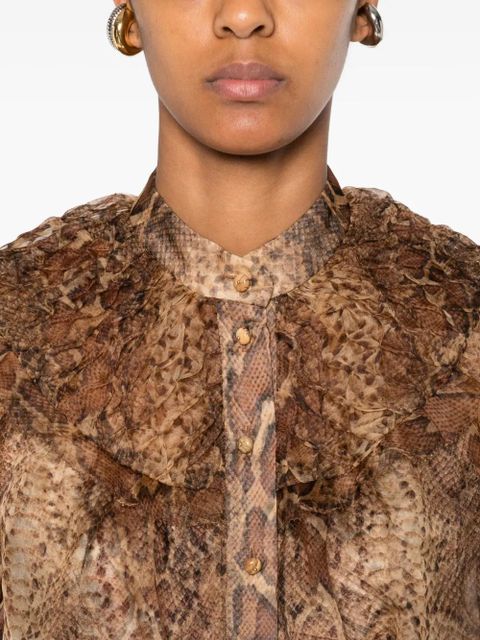 ZIMMERMANN ruffle-trimmed silk shirt - Brown