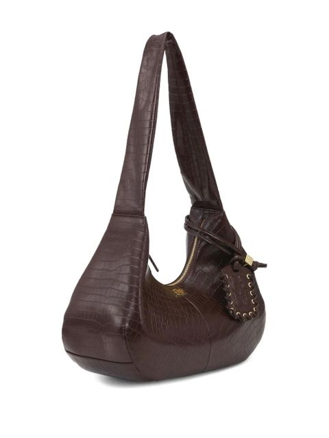 GANNI medium croc-embossed shoulder bag - Brown