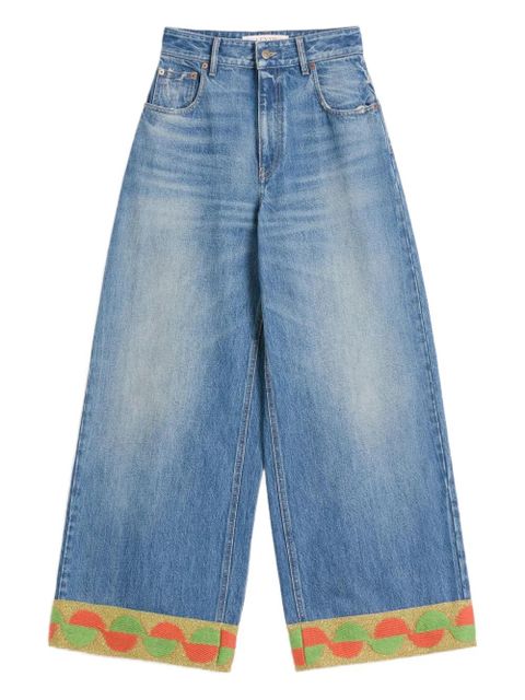 Valentino Garavani jacquard-trim jeans - Blue
