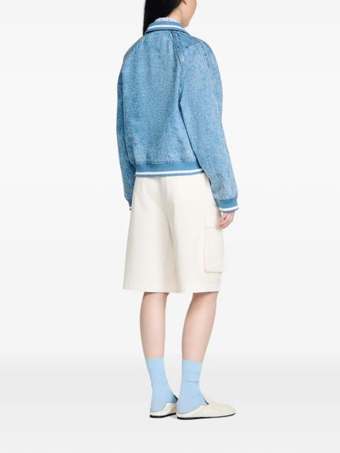 SANDRO knitted-collar denim jacket - Blue