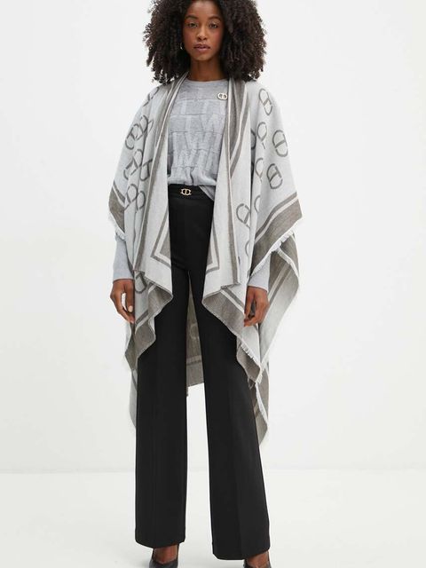 Twinset poncho z domieszką wełny kolor szary lekkie 242TA4710